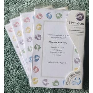 Wilton Printable Baby Feet Shower Announcement Invites / 4 packs of 16, 64 Total